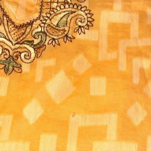 Vintage Yellow Embroidered Geometric Pattern Tunic Top With Buttoned Neckline & - Picture 7 of 7